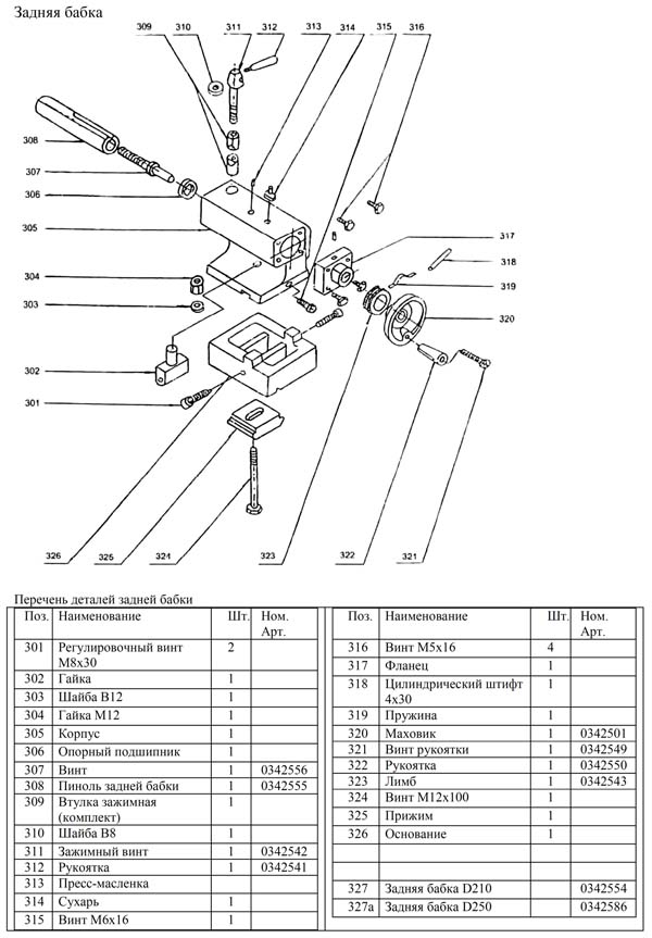 MML 250x550 Схема збирання токарного верстата. Задня бабка